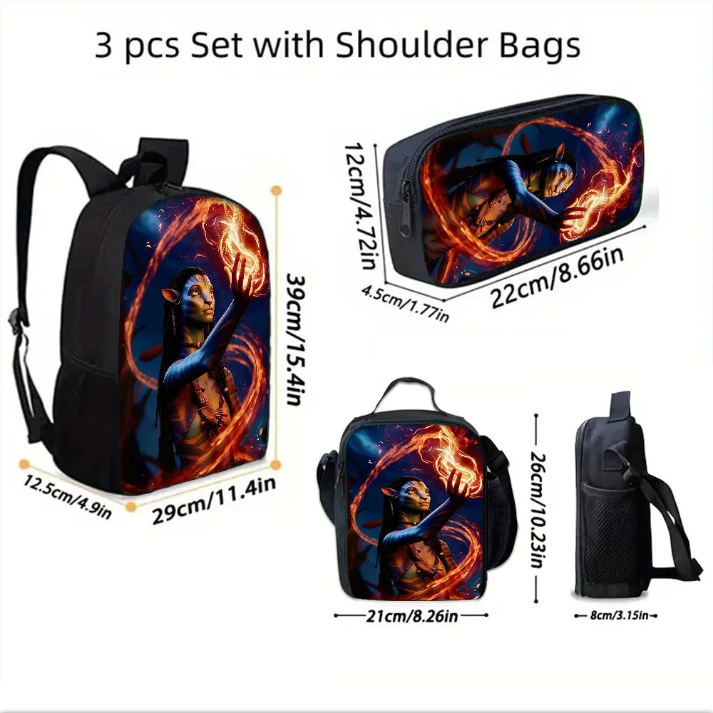 Science Fiction Movie Child School Backpack with Lunch Bags ,Pencil Bags ,School Bags for Boys Girls A-AvatarS Best Gift