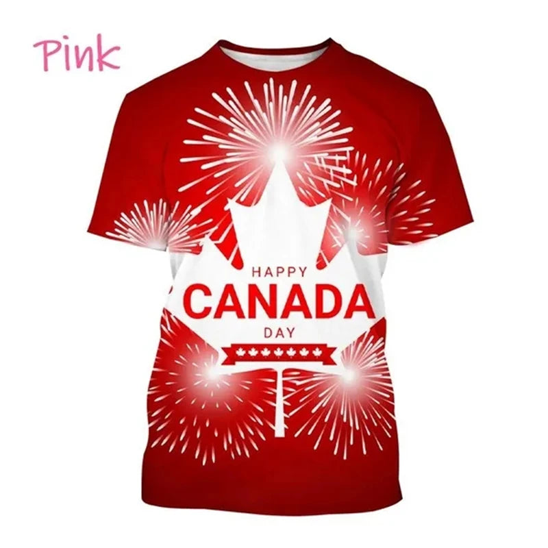I Love Canada Flag Graphic T Shirt For Men Clothing Canadian Emblem Tee Shirts Unisex Women 3D Happy Canada Day Printing T-shirt