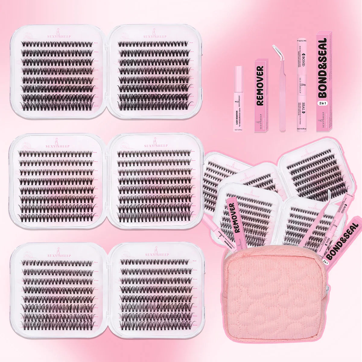 Lash Clusters 20D 30D 40D Lashes Extension with Bond&Seal Remover Soft Wispy DIY Individual Lash Kit Festival Gift Portable