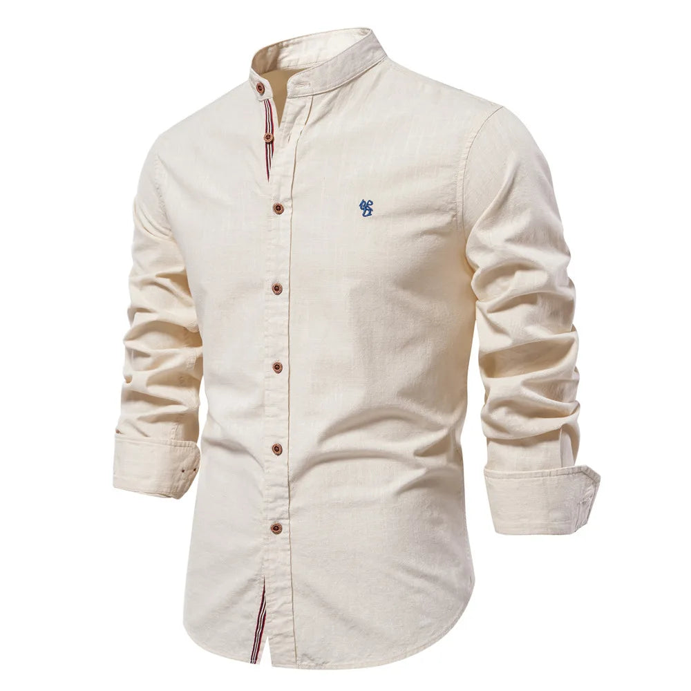 2025 New 100% Cotton Linen Shirt Men Embroidery Brand Shirts Tops High Quality Long Sleeve Button Down Casual Blouses