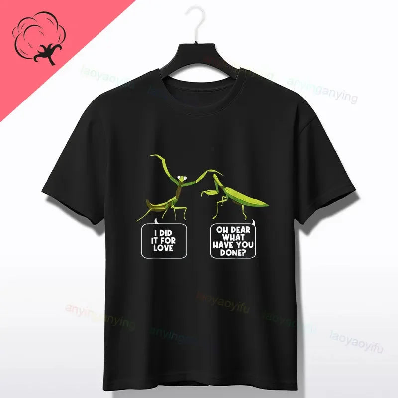 Praying Mantis Insects Bug Love Praying Mantis- Retro T-Shirt 100% Cotton Short Sleeve O-neck Tee Humor Style Design Casual Wear