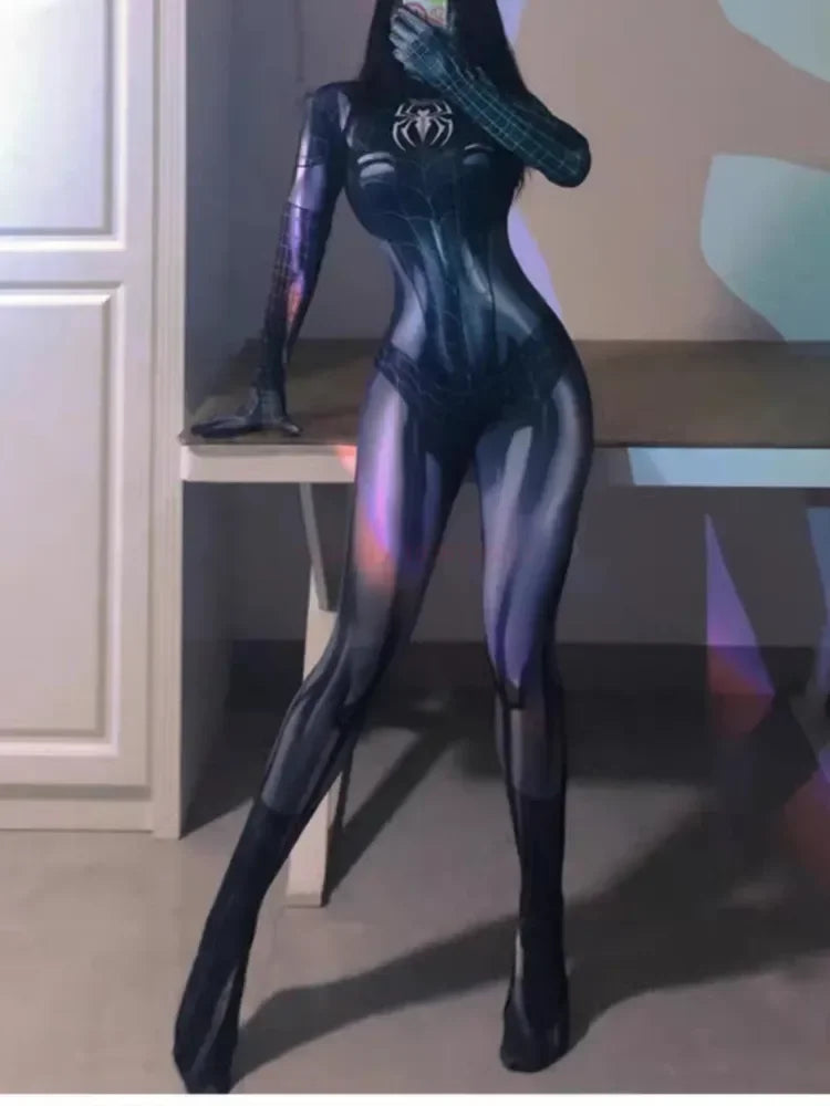 Sexy Black Cat Superhero Cosplay Costume Spider Women Halloween Costume Christmas Tight 3d Printing Jumpuit Bodysuit Toy