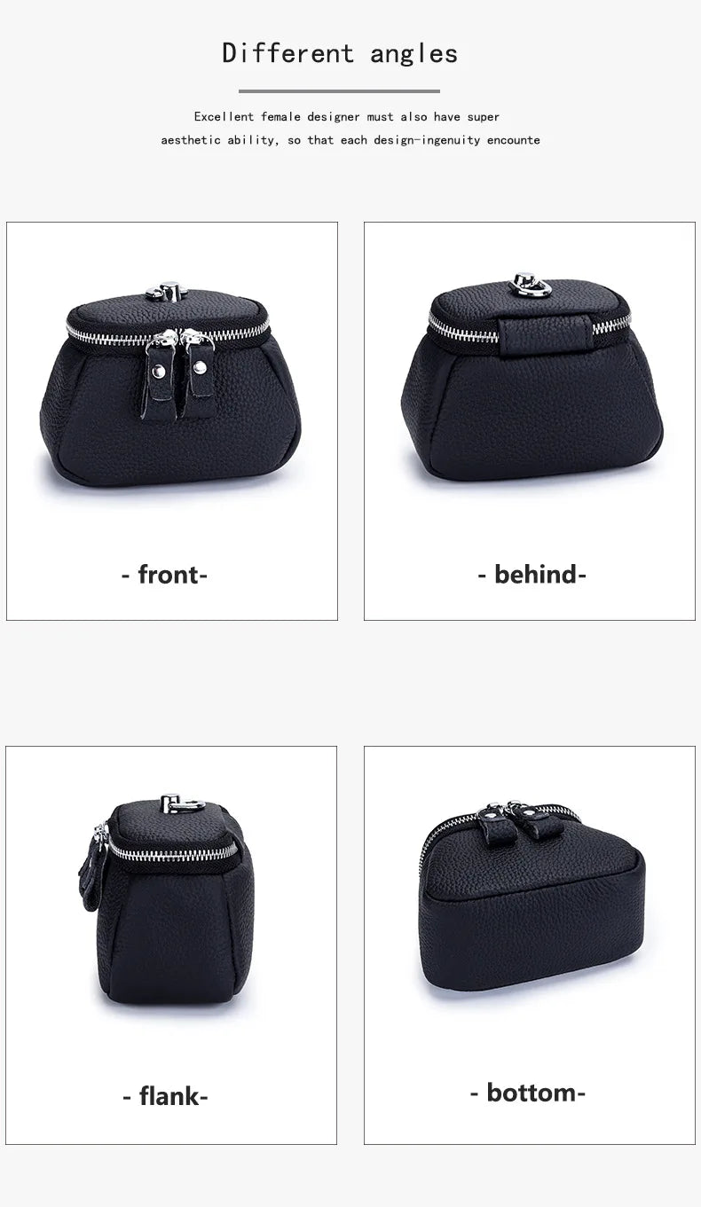 Ladies Genuine Leather Cosmetic Bag Fashion Cosmetic Case Makeup Bag Women Clutch Mini Toiletry Bag Cosmetic Pouch with Lanyard