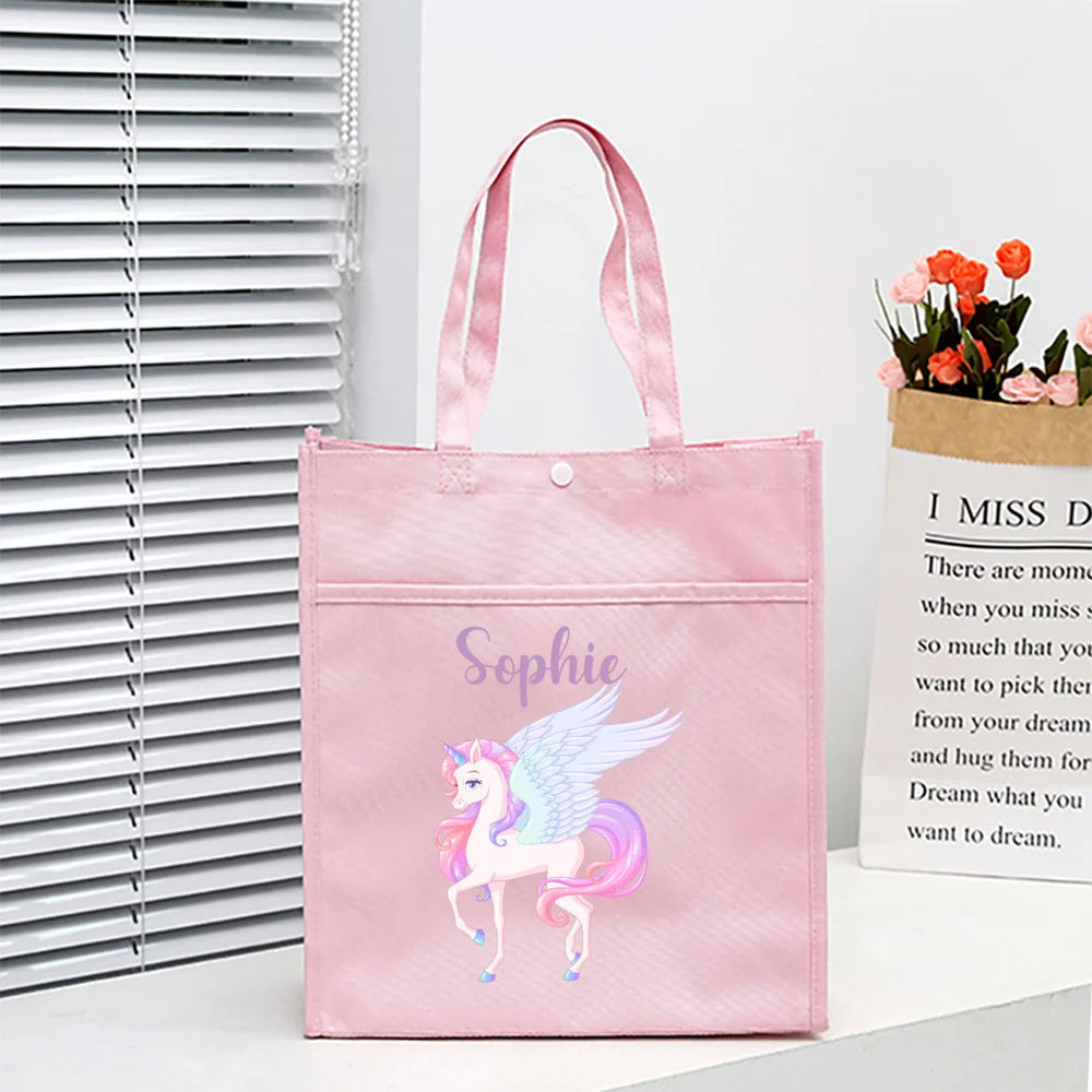 Personalized Kids Library Tote Bags Homeschool Cute Custom Name Reading Books Bag Children School Bag Birthday Gifts for Kids