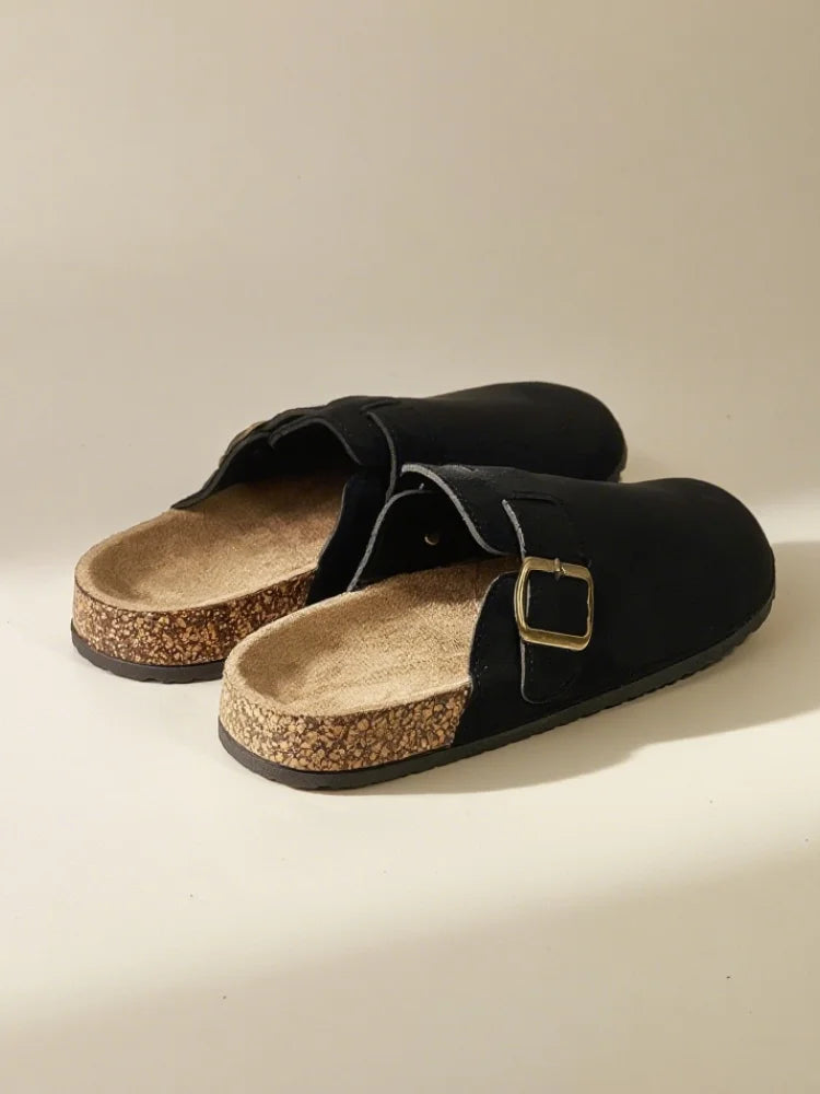 2025 new autumn  women's shoes with a toe-wrapped half slippers wear flat retro slippers