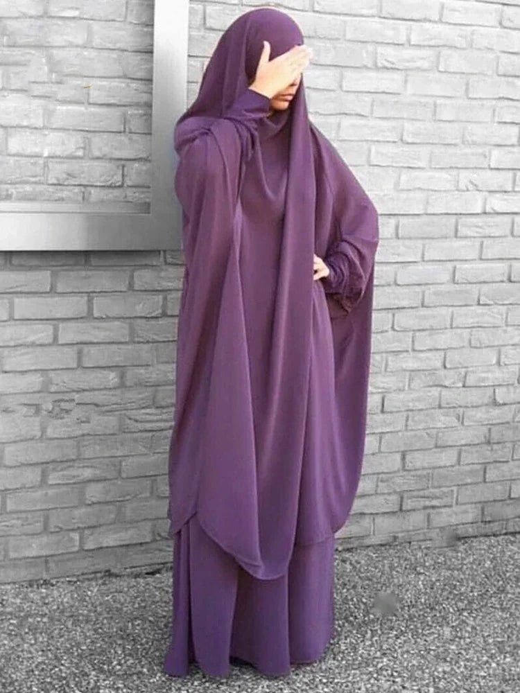 15 Colors Eid Hooded Muslim Dress Set Women Hijab Dress Prayer Garment Islamic Abaya Long Khimar Ramadan Gown Abayas Skirt Suit