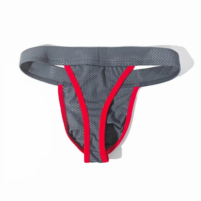 Men's Low Waist Thongs Breathable Nylon Mesh T Briefs Comfortable Underwear