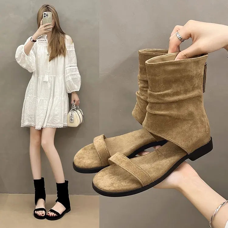 2025 Female Low Heel Footwear Gladiator Sandals Shoes For Women Zippers Fashion Open Toe Ladies Sandals Ankle Booties Shoe Pumps