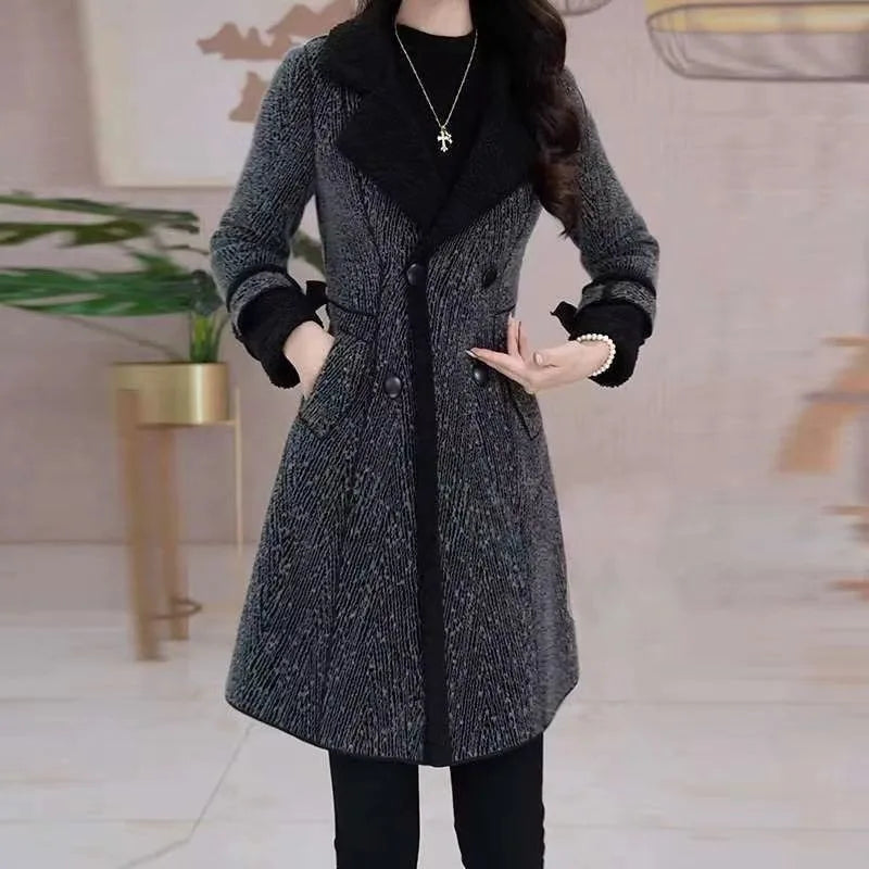 High-quality Female Woolen Coat On Both Sides 2025 Autumn And Winter New Double Sided Wear Suit Collar Woolen Coat Gray Black