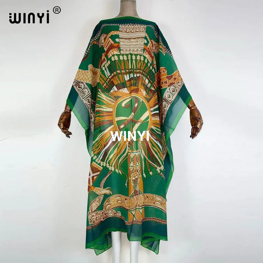 Printed Dresses For Women 2021 Fashion Design Loose Dress Batwing Maxi Long Femme Vestidos Summer Autumn Party Elegant Dress
