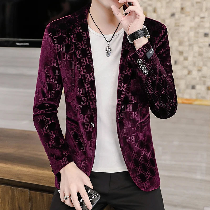 Spring New Men's Blazer Fashion Casual Boutique Business Bronzing Design Letter printing Suit  Male Slim Fit Blazers Jacket Coat