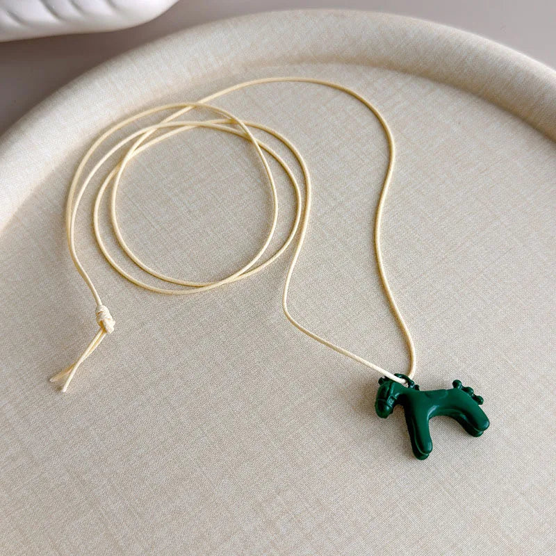 New Trendy Colorful Horse Pendant Long Necklace for Women Adjustable Sweater Chain Jewelry Fashion Accessory Gifts