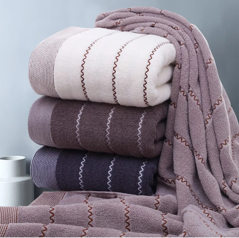 Inyahome Set of 3 Bathroom Cotton Towels Set Embroidered Luxury 2 Hand Towels 35x75cm and Big Bath Towels 70x140cm Washcloth