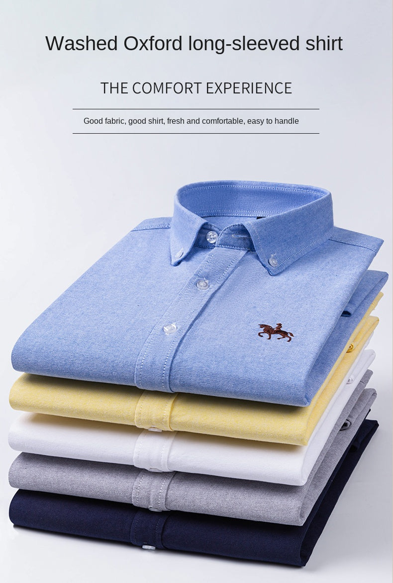 2023 100% Cotton Oxford Man Leisure Embroidered Horse Shirts Streetwear Oversized  Men Shirt Floral Long Sleeve Casual Plus Size