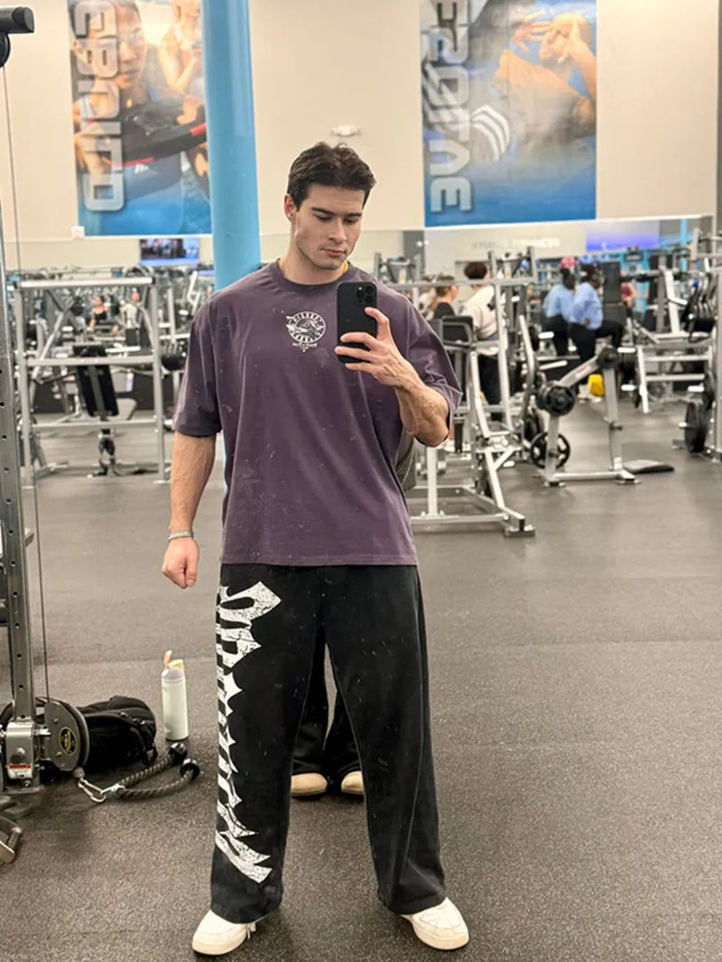 2026 Young American trendy sweatpants collaboration anime joggers cotton terry print wide-leg casual pants hip-hop street pants