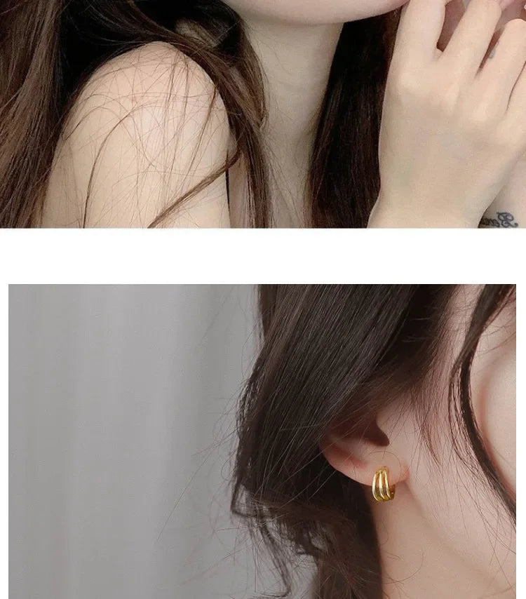 925 Sterling Silver Three layers Earrings Simple Temperament Exquisite Hot Semale Sexy Jewelry Gift