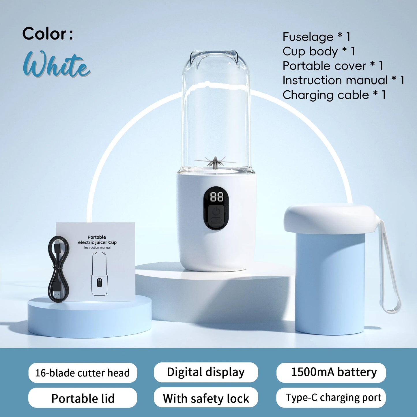 Portable Blender USB Rechargeable Cordless Mini Juicer Mixer for Smoothie Shake Protein Travel Sports Bottle Juicer Cup
