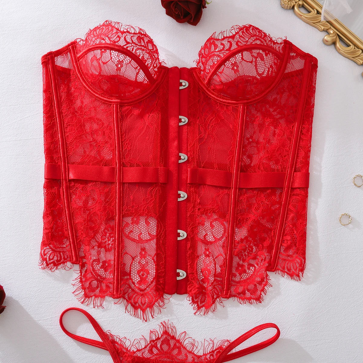 Ellolace Sexy Lingerie For Women Palace Sensual Corset Hilitos 2PC Set Sheer Strapless Lace Slim Clubwear Call Of The Night