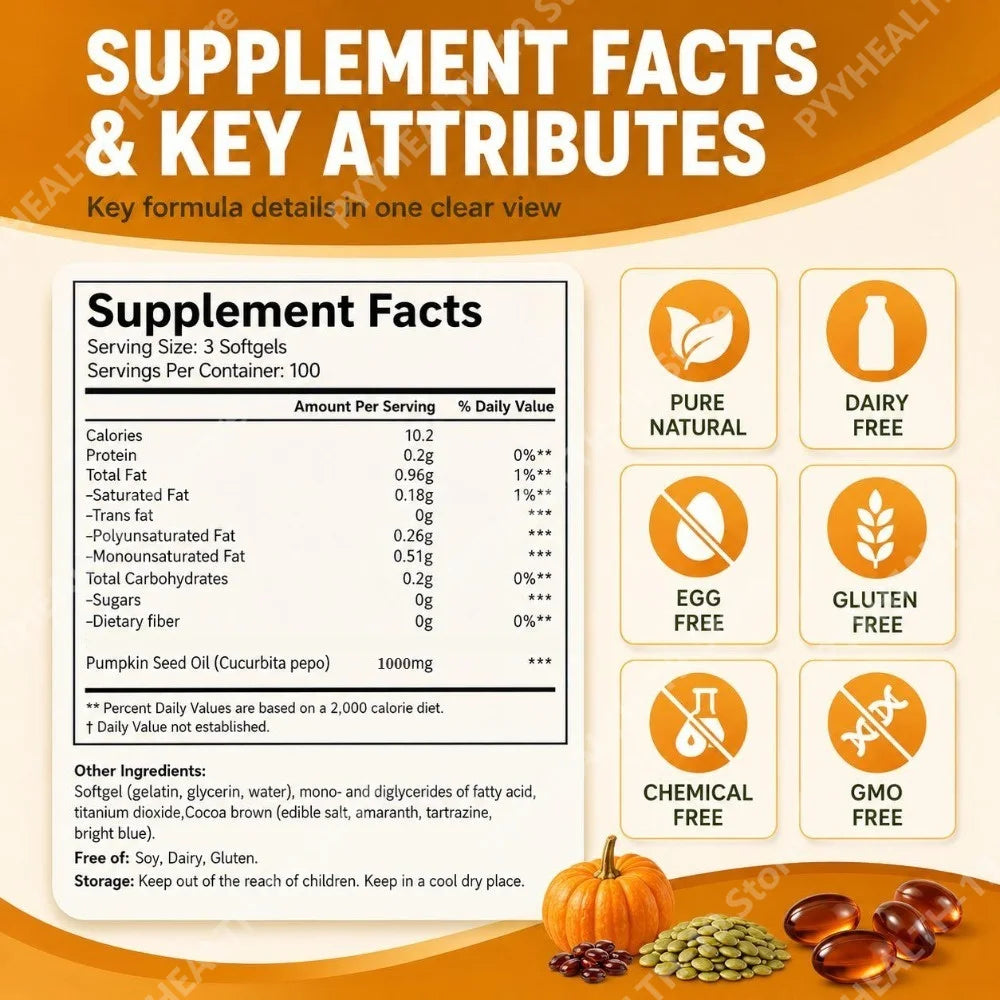 Pumpkin Seed Oil Softgels Cold Pressed 1000mg For Hair Skin Daily Nutrition & Men Wellness Support Formula Adult 300 Count
