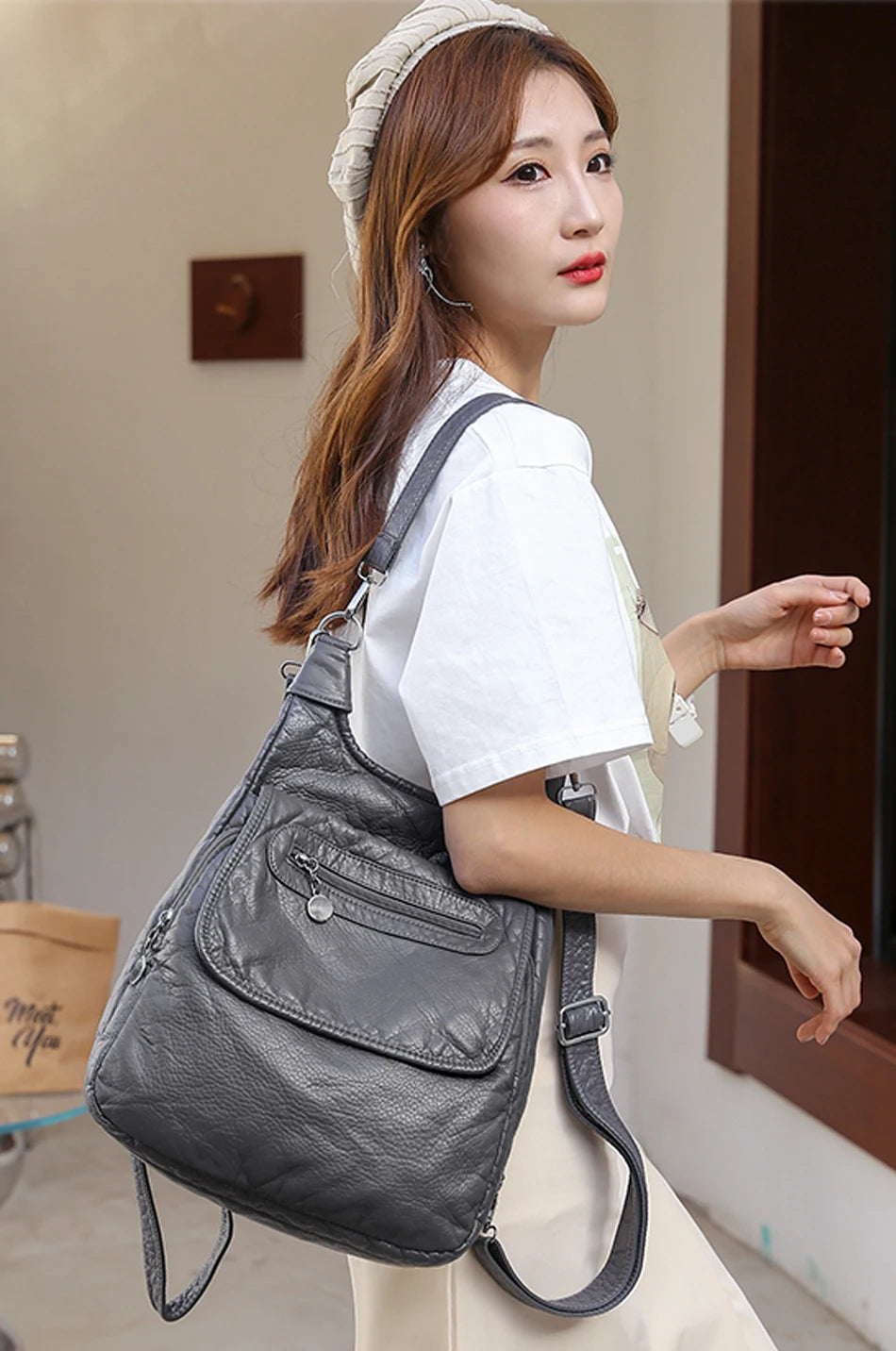 Multifunction Bags Purses High Quality Bookbag Soft Leather School Bags For Teen Girls Ladies Travel Large Capacity Mochilas