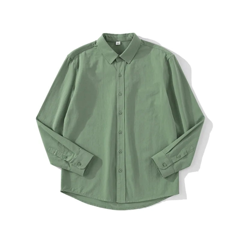 Men's Pure Cotton Simple Casual Long Sleeved Shirt Unisex Solid Color Moisture Wicking Casual, Loose Men's Versatile Shirt