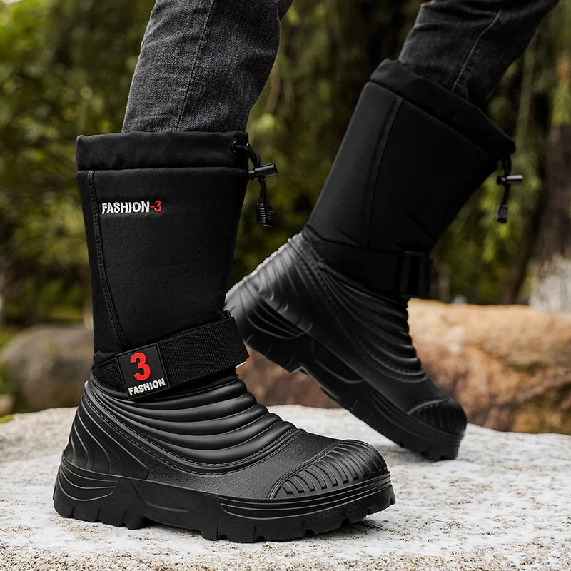 Men's New Snow Boots for Autumn and Winter, Fleece-Lined and Thickened, Cold-Proof, Outdoor Warm, Waterproof, Anti-Skiing, Hiking