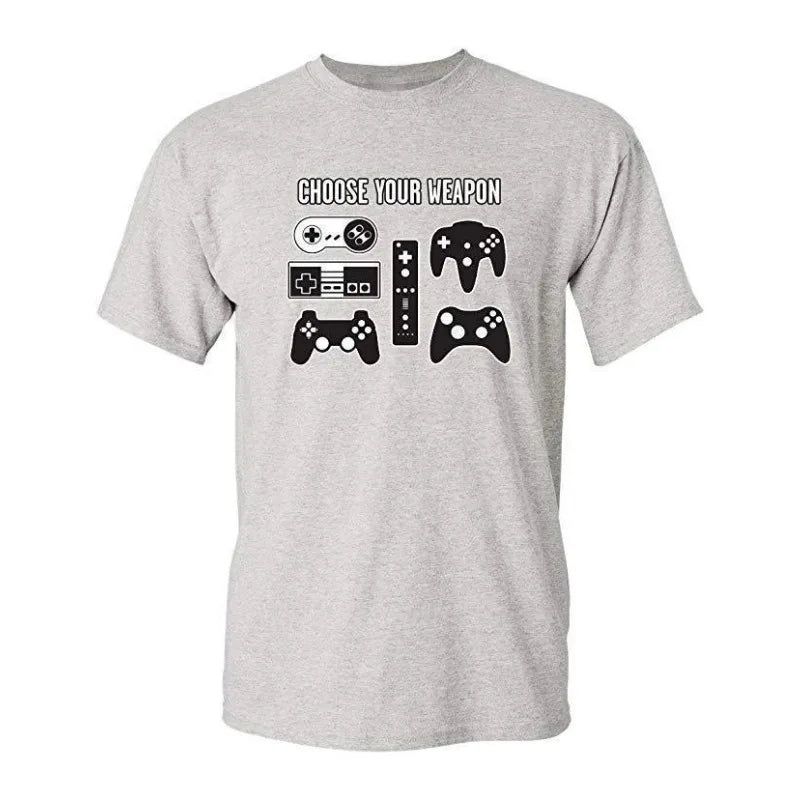 Cotton  100% European-style Men CHOOSE YOUR WEAPON Letter-game Printed Short-sleeved T-shirt Graphic T Shirts  Streetwear