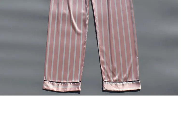 Pajama Pants For Women Silk Satin Trousers Stripes Thin Loose Plus-size Ice Home Pants Night Wears Sleep Bottoms For Female