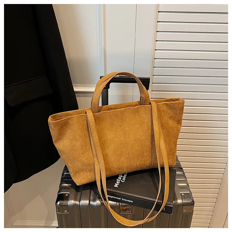 Large Capacity Tote Women Bag Retro Faux Suede Shoulder Bag Quitting Designer Bags for Women Handbag Commuting Shopper Purses