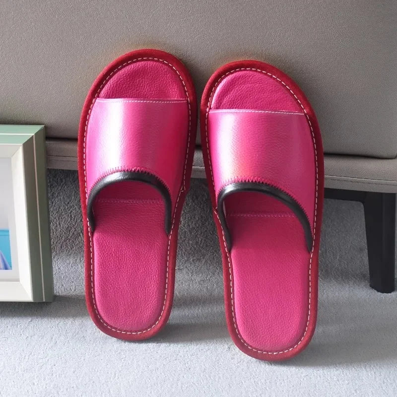 Genuine Leather Couple Summer Indoor Slippers Anti-Slip Women Household Slippers Men Casual Home Shoes