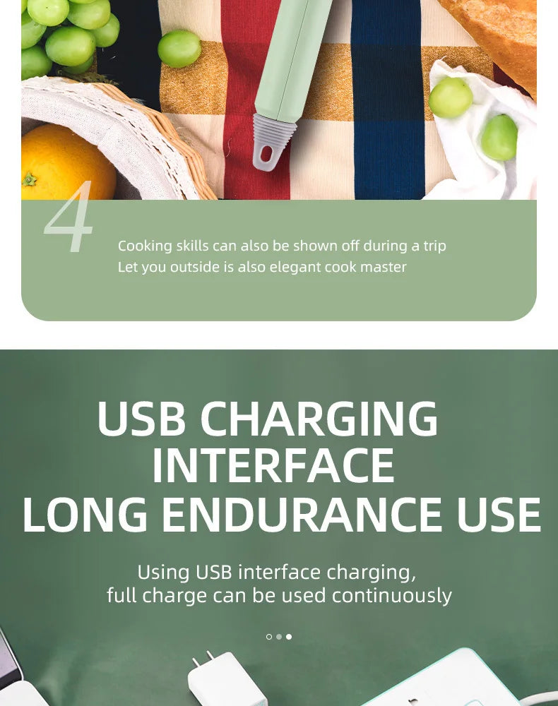 Cordless Electric Hand Mixer,USB Rechargable Handheld Egg Beater with 2 Detachable Stir Whisks 3 Speed Modes,Baking At Home For