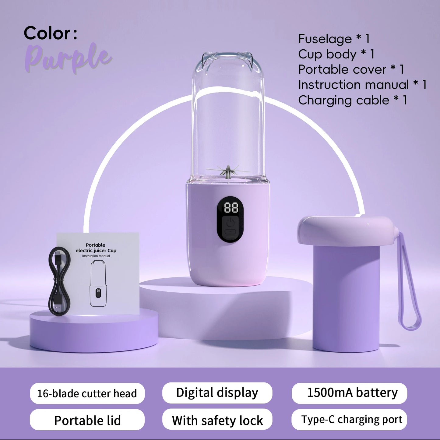Portable Blender USB Rechargeable Cordless Mini Juicer Mixer for Smoothie Shake Protein Travel Sports Bottle Juicer Cup
