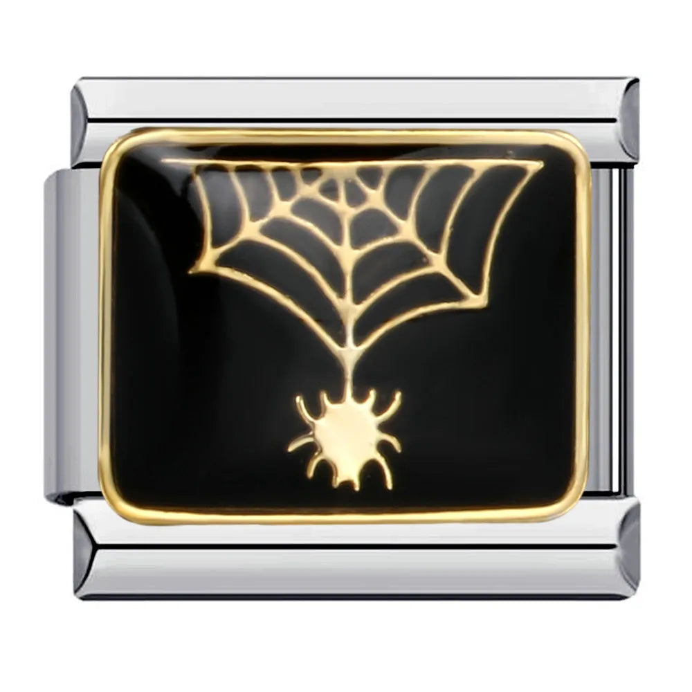 1pc Y2K Cute Gothic Italian Charm Bracelet Stainless Steel DIY Making Ghost Pumpkin Spider Bat Halloween Fashion Jewelry