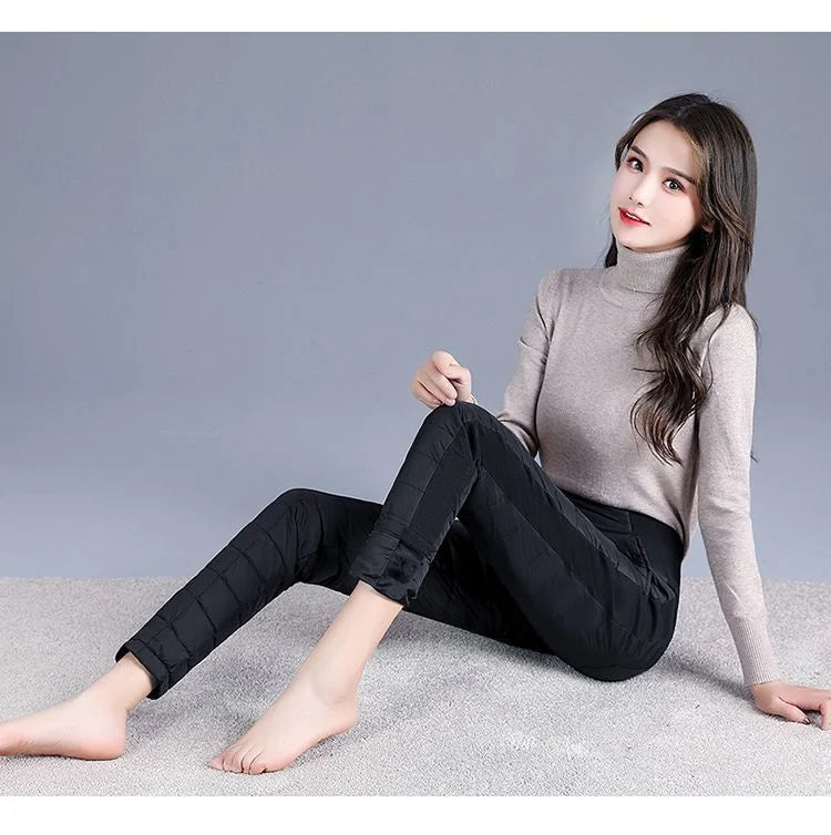 High Waist Thickened Cotton Pants Women's Elastic Slim Fit Korean Style Winter Outerwear Warm Cotton Trousers for Ladies