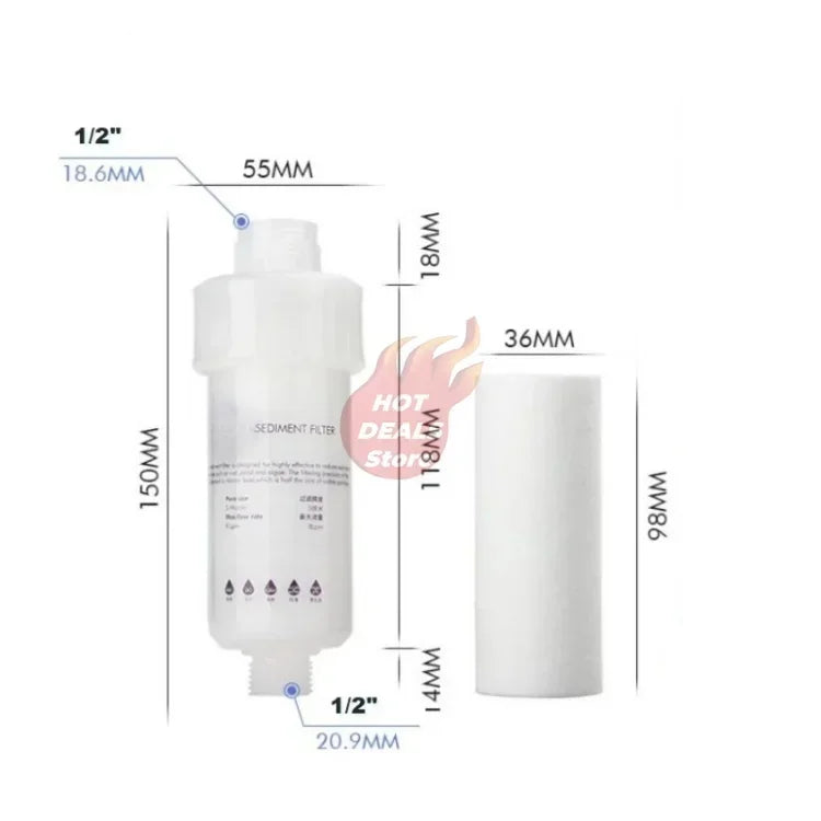 5'' PRE FILTER Water Filter Cartridge Washing Machine Filter with Adapter Bathroom Water Heater Toilet Household Purifier