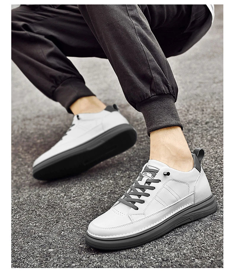 Spring Autumn Men's Inner Heightening Shoes Leather Sports Casual Shoes Invisible Height Increasing Shoes Men Sport Elevator 8CM
