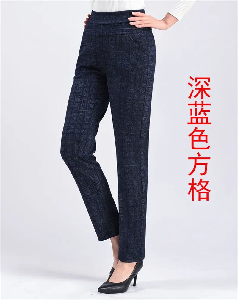 Pants Women2025Autumn Winter New Fleece Thick Middle-Aged Elderly Ladies Casual Trousers Mother High Waist Straight Pants Female