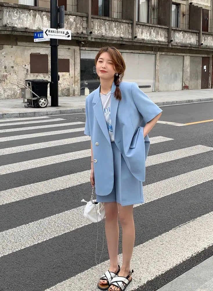 Pant Suits 2025 Spring and Summer Thin Casual Loose Short Sleeved Suit Jacket Women Suit Two-piece Set