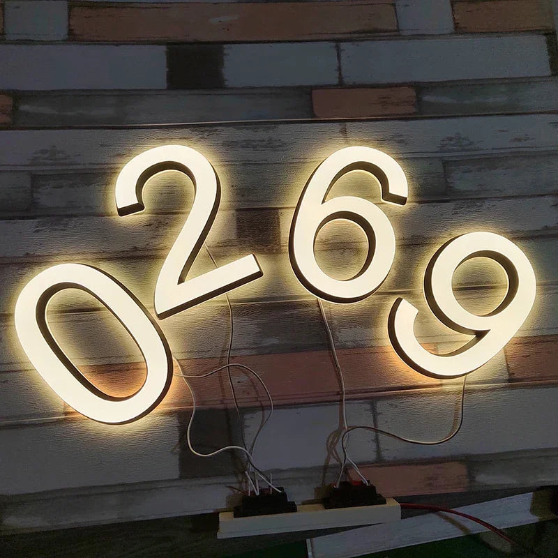 Custom LED House Number Outdoor Waterproof 3D Acrylic Illuminated House Sign Modern Residential Door Plates Lighted House Number