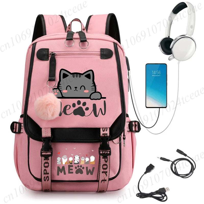 Cat Anime Cartoon School Bag New Fashion Backpack Back To School Cute Kawaii Backpack School Bags for College Student Mochila
