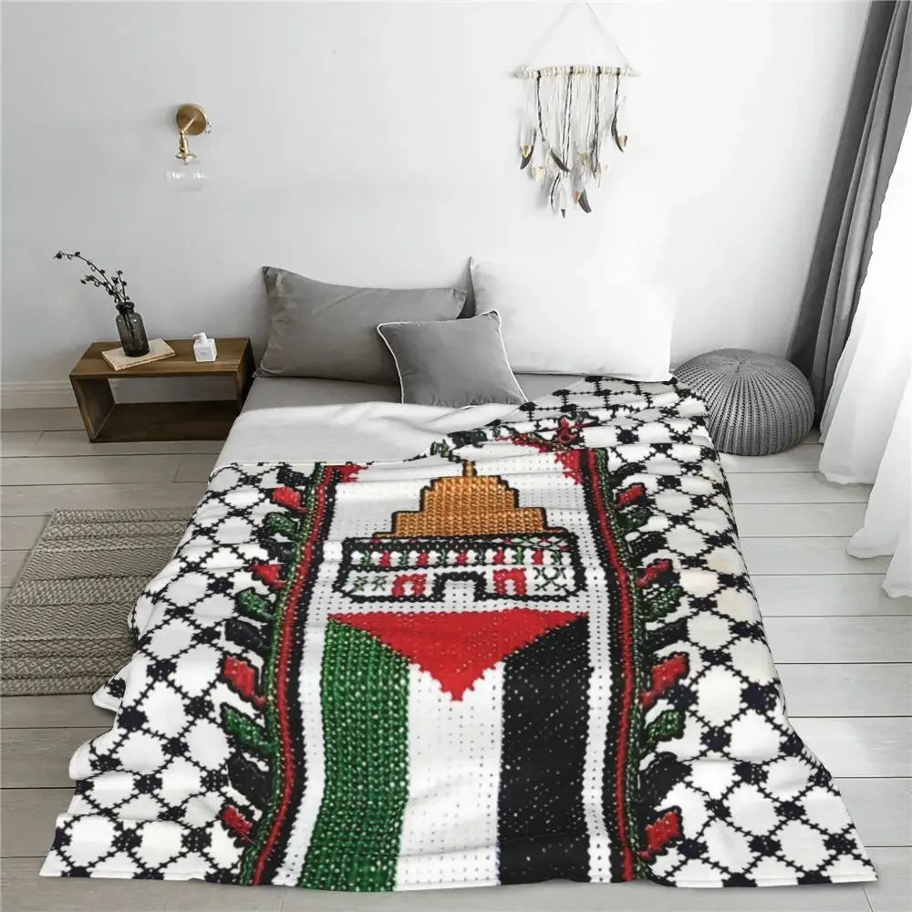 Palestine Flag Blankets Palestinian Map Traditional Tatreez Embroidery Camping Flannel Throw Blanket Warm Soft Bed Bedspread