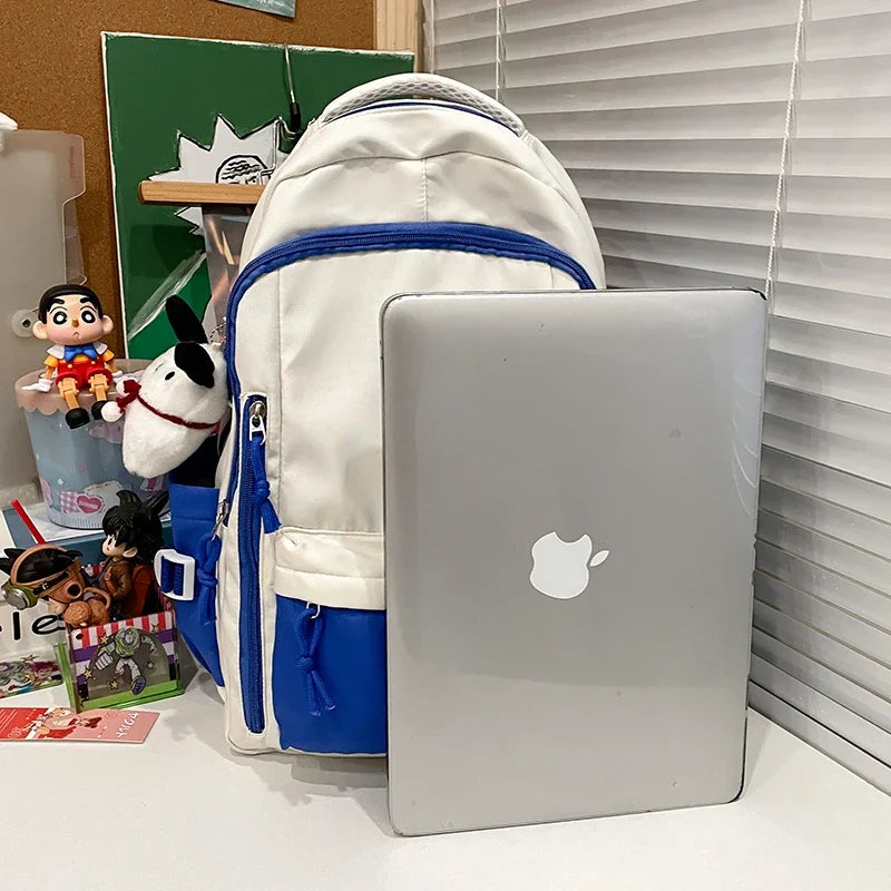 College Style Color Blocked Student School Bags Lightweight Large Capacity Multi-layer Storage Computer Backpack Campus Travel