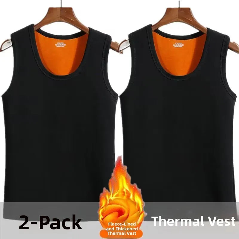 Men's Thermal Fce Lined Thiened Vest Warmth Inner Wear Slim Fit Anti-Cold Home Clothes Single Layer Knitted Fabric round...