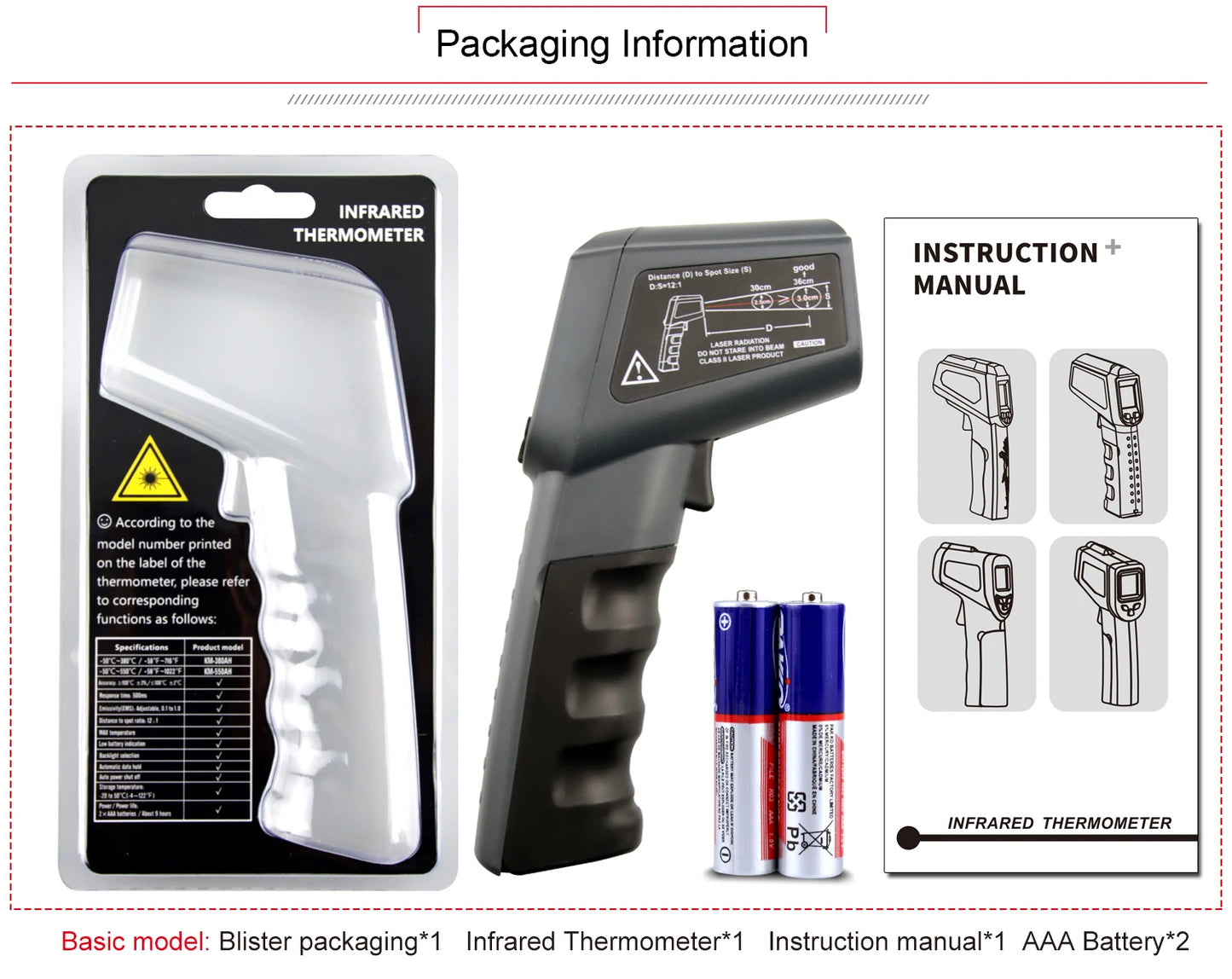 LCD Industrial Electronic Thermometer NonContact Digital Laser Temperature Meter Gun Laser Point Infrared Thermometer