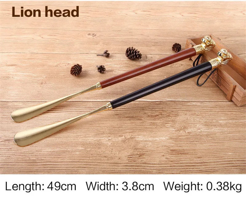 High-quality Delicate Lion Horse Head Metal Shoe Horn Luxury Shoe Pull-on Non-bending Alloy Solid Wood Shoes Pull-on Apparatus