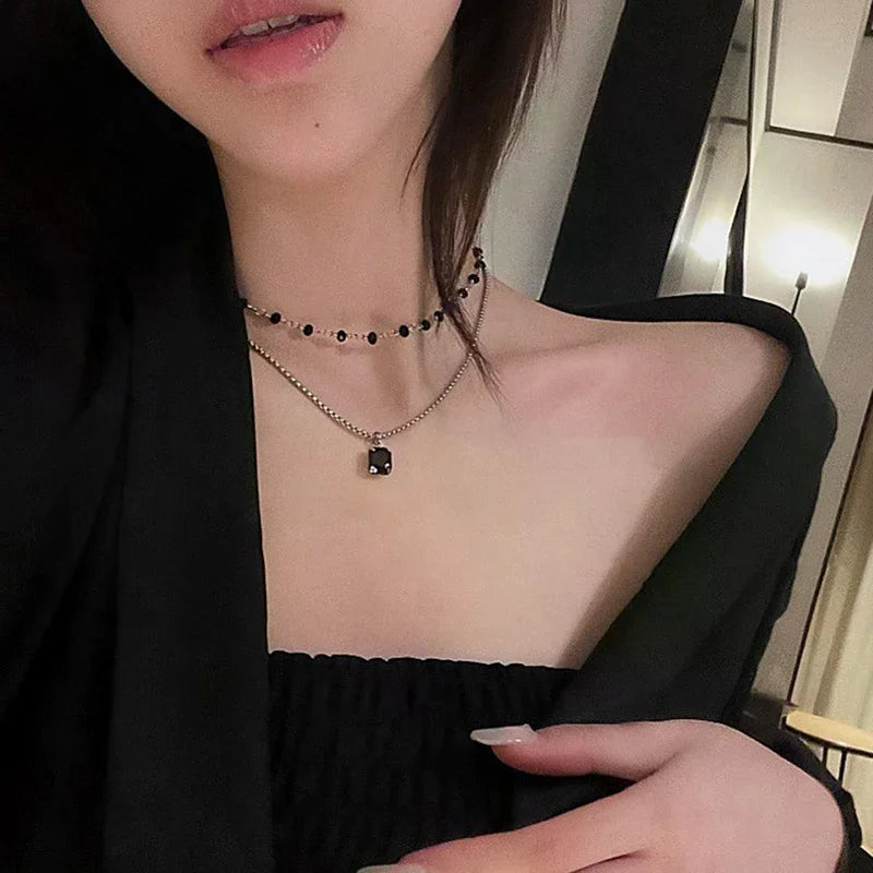 Women Choker Necklace Double Layer Beads Necklace Gift for Friend Silver Color Geometric Necklace Wholesale Collar Jewelry