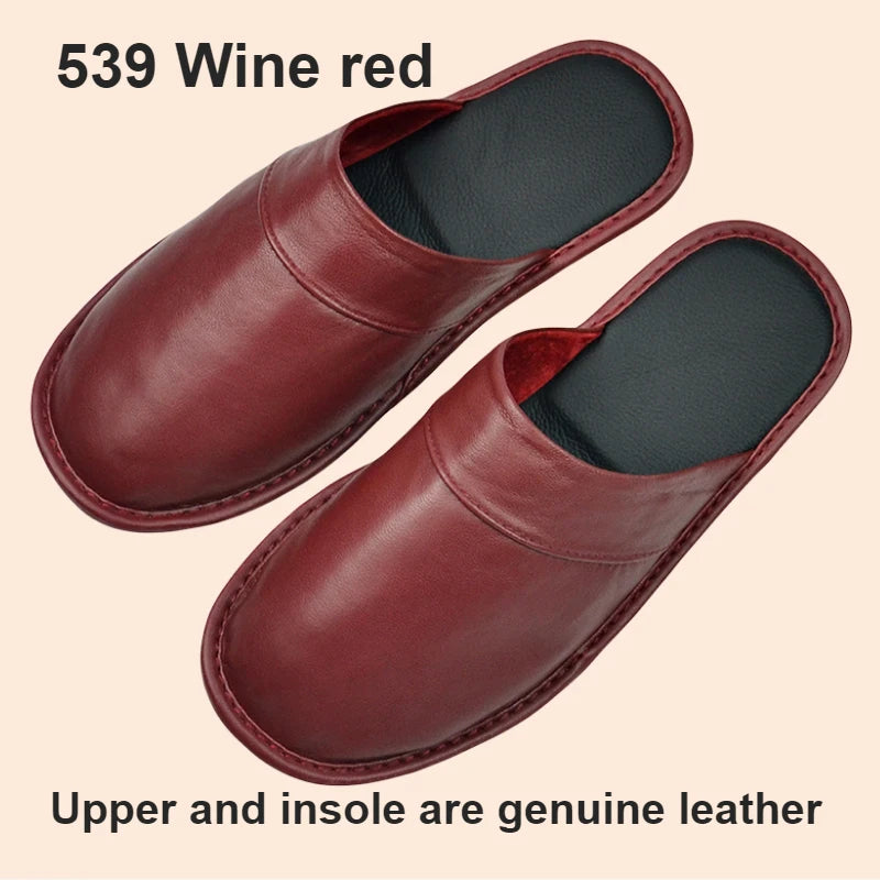 Soft Sheepskin cow Leather Slippers Homes in indoor slipper Spring Autumn men women elderly non-slip casual single shoes summer