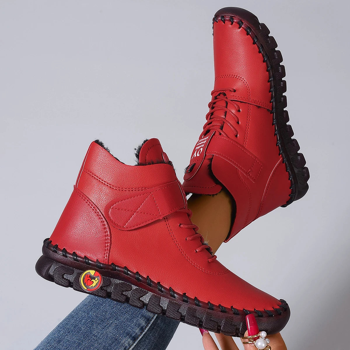 Women Boots Fashion Handmade Cotton Shoes Women Luxury Casual Thickened Warm Mom Shoes Solid Soft Comfortable Flat Ankle Boots