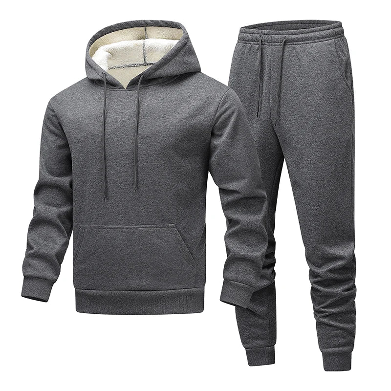 Winter Lambswool Men's Sets Thickened Fleece Sweatshirt Suit Men's Two-piece Hooded Tracksuit Men Sweatshirts Eu Sizes XS-2XL