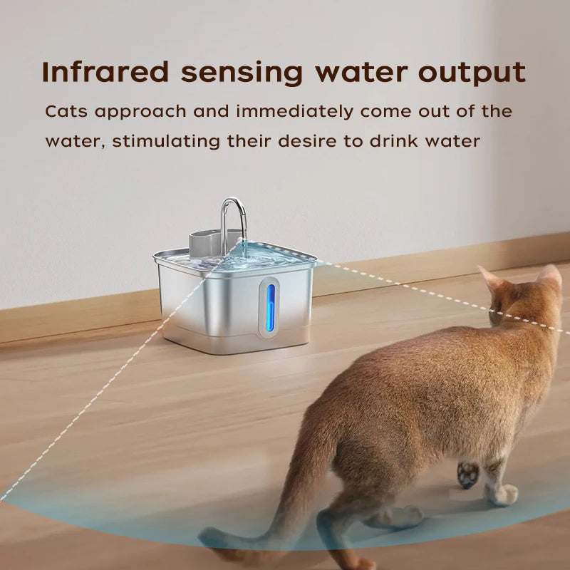 Smart Wireless Cat Water Fountain 4000mAh Rechargeable Battery Sensor Stainless Steel Automatic Pet water Dispenser with Filter